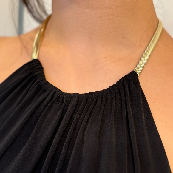Boston Proper Little Black Dress with Gold Chain Round Neck - Picture 2 of 4